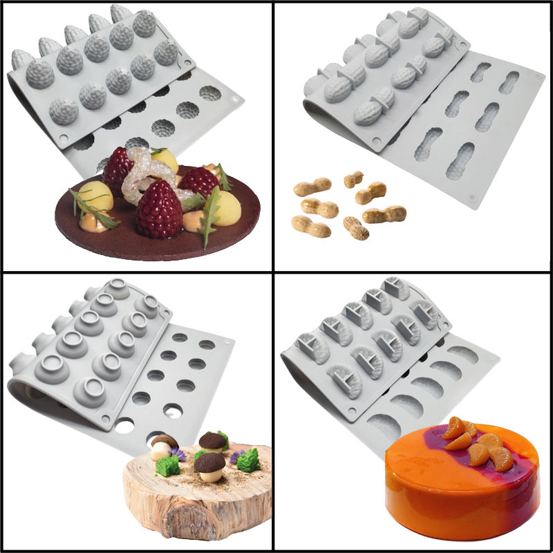 Silicone Molds for Cake Decoration - Peanuts, Mushrooms, Fruits