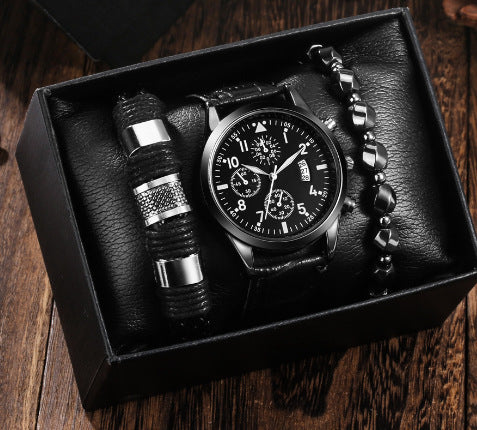 Men's Watch Business Gift Set with Bracelet and Necklace (3pcs)