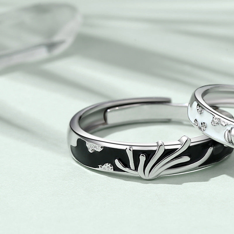 925 Silver Minority Design Black and White Ring