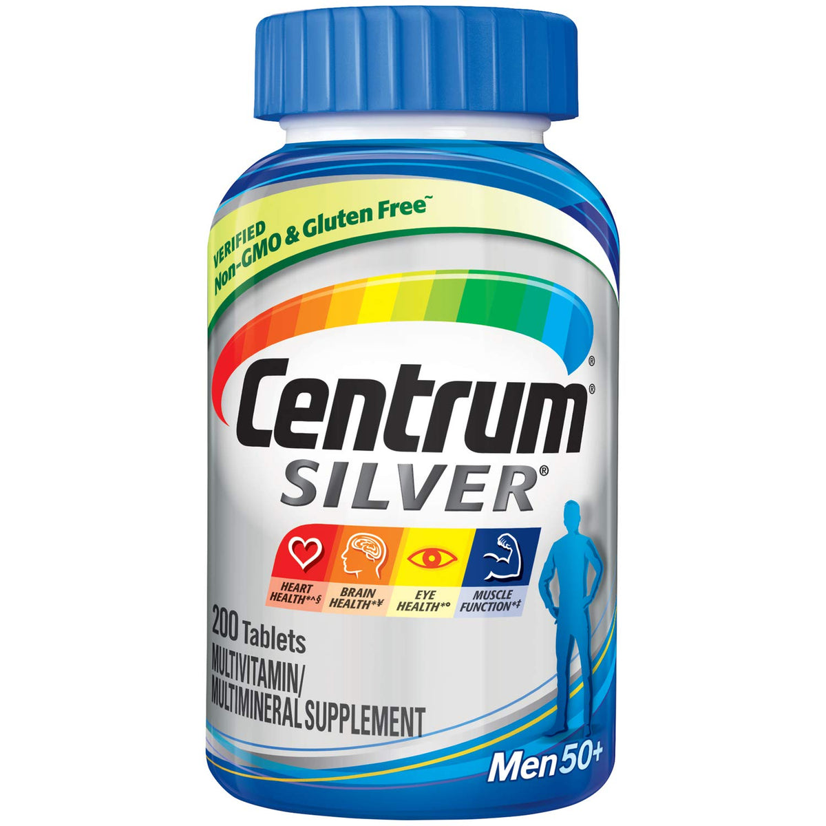 Centrum Silver Multivitamin for Men 50 Plus Multimineral Supplement Vitamin D3 B-Vitamins and Zinc Gluten Free Non-GMO Ingredients Supports Memory and Cognition in Older Adults - 200 Ct