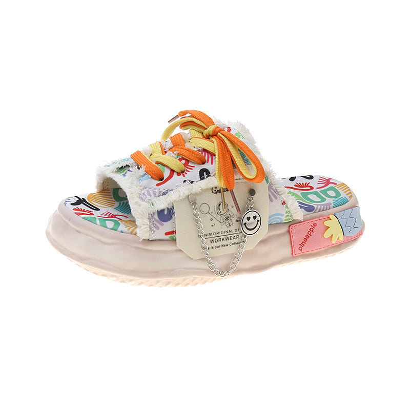 2023 Women's Platform Beach Sandals with Graffiti Design