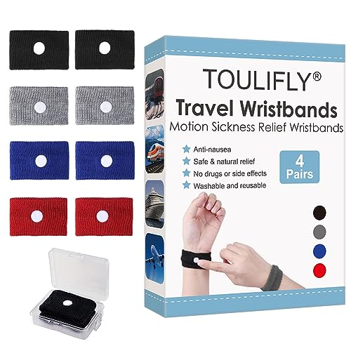 TOULIFLY Travel Wristbands Anti Nausea Bands Travel Motion Sickness Relief Wrist BandNatural Nausea Relief 4-Pair