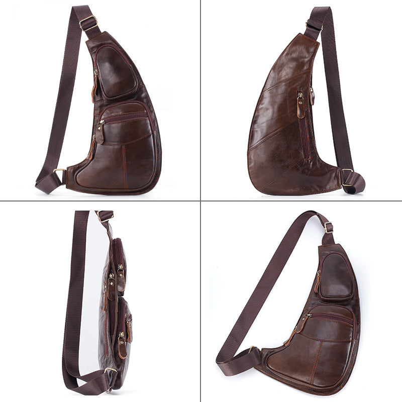 YI ANG Men's Genuine Leather Crossbody Chest Bag