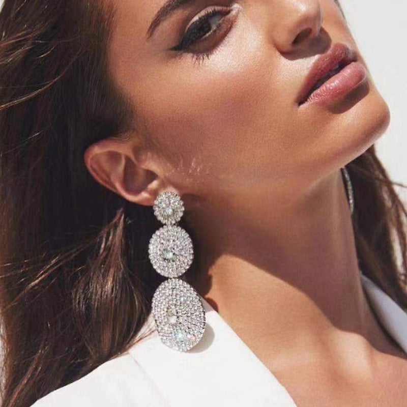 Exaggerated Multi-Layer Round Rhinestone Earrings