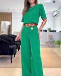 Stylish Summer Commuter Solid Color Suit Set