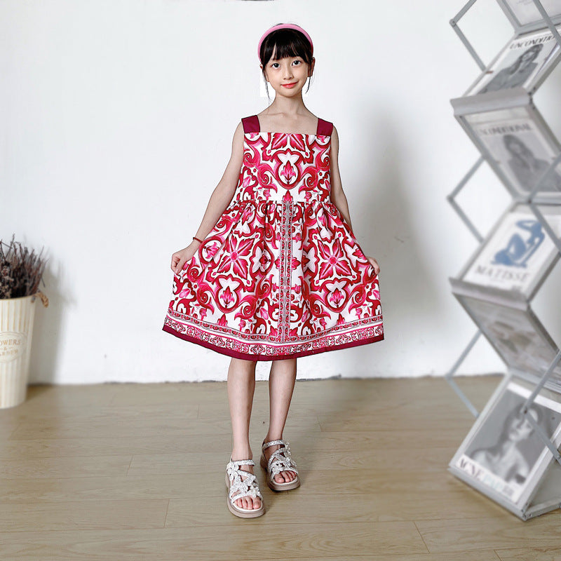 2023 New Kids' Cotton Dress with Floral Design