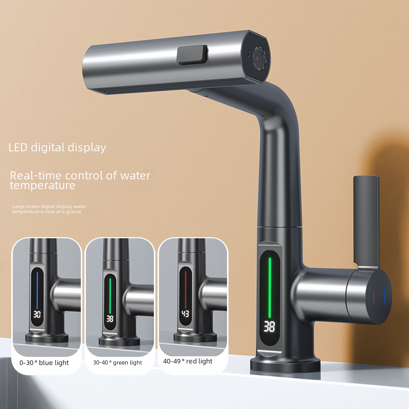 German Gun Gray Digital Faucet with Pull-Down Spout