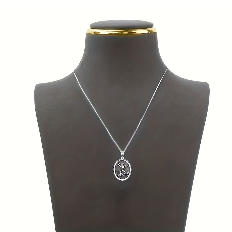 Men's Oval Angel Wings Necklace - Trendy Religious Pendant