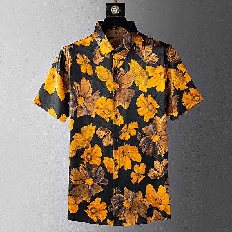 Men's Summer Slim Fit Short Sleeve Floral Shirt