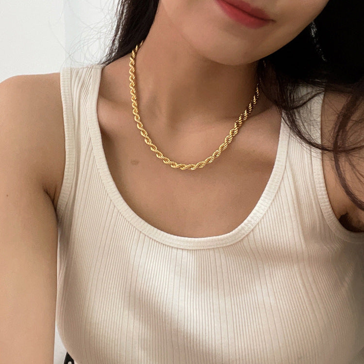 18K Gold Thick Twisted Necklace for Women
