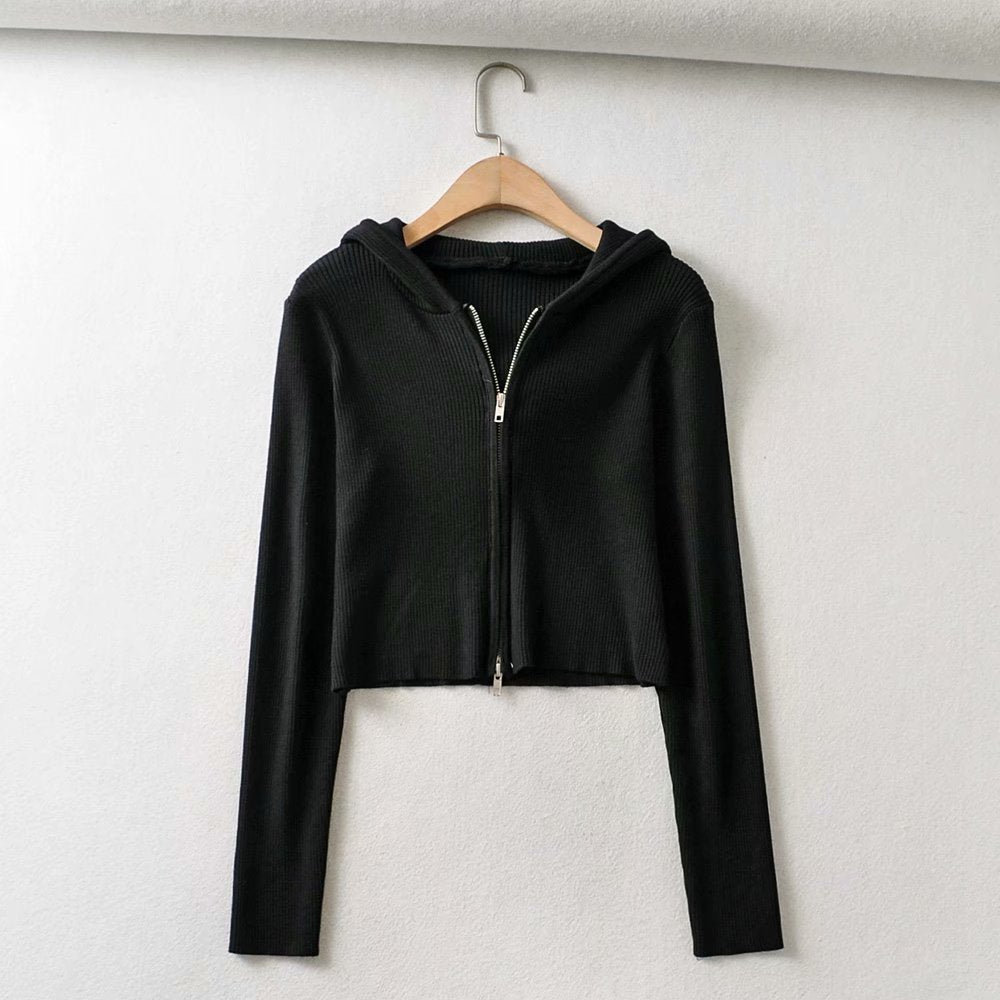 Autumn Solid Color Hooded Knitwear Sweater Coat