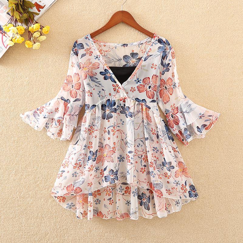 Summer Floral Chiffon Top for Women - Lightweight Blouse