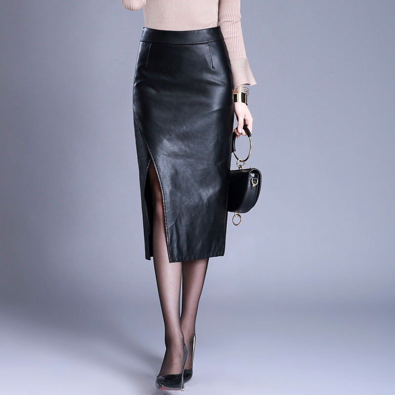2023 Women's High-Waisted Midi Faux Leather Skirt
