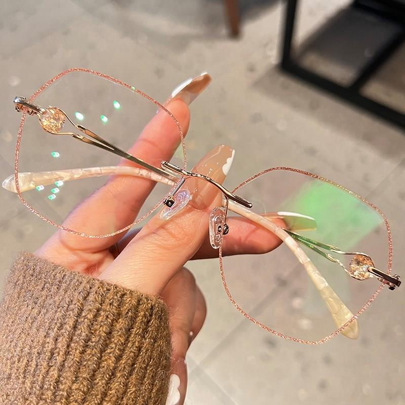 Fashionable Champagne Gold Frameless Polygon Blue Light Glasses