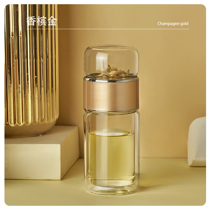 Double Layer Insulated Glass Tea Cup - Portable Gift
