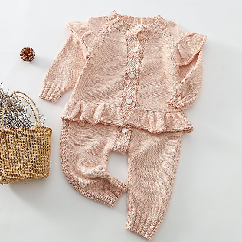 Infant Girls Knitted Solid Color Jumpsuit (One-Piece)