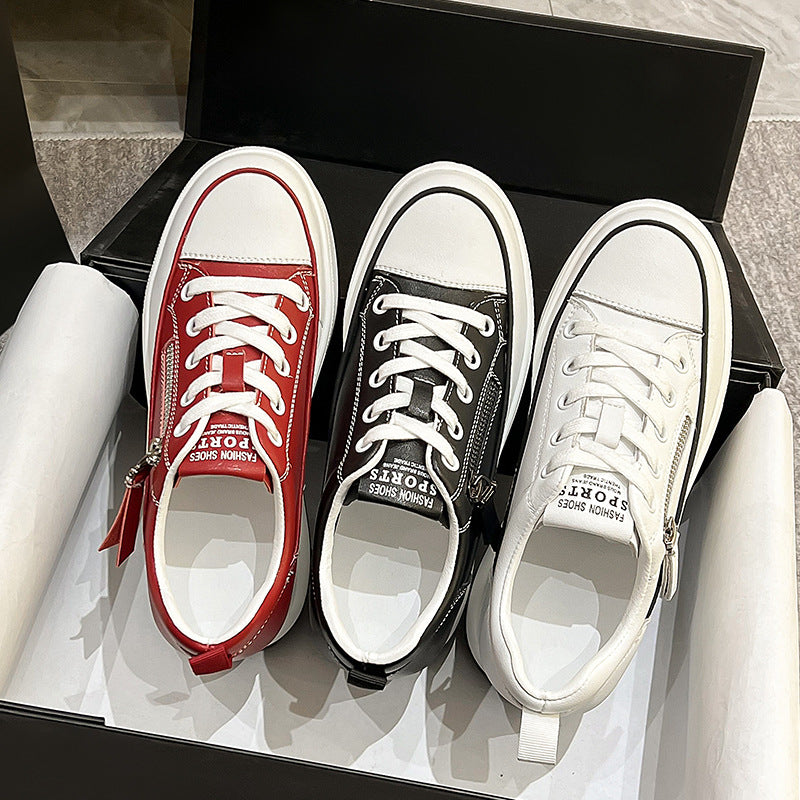 Genuine Leather Women's Casual Thick Bottom Sports Shoes