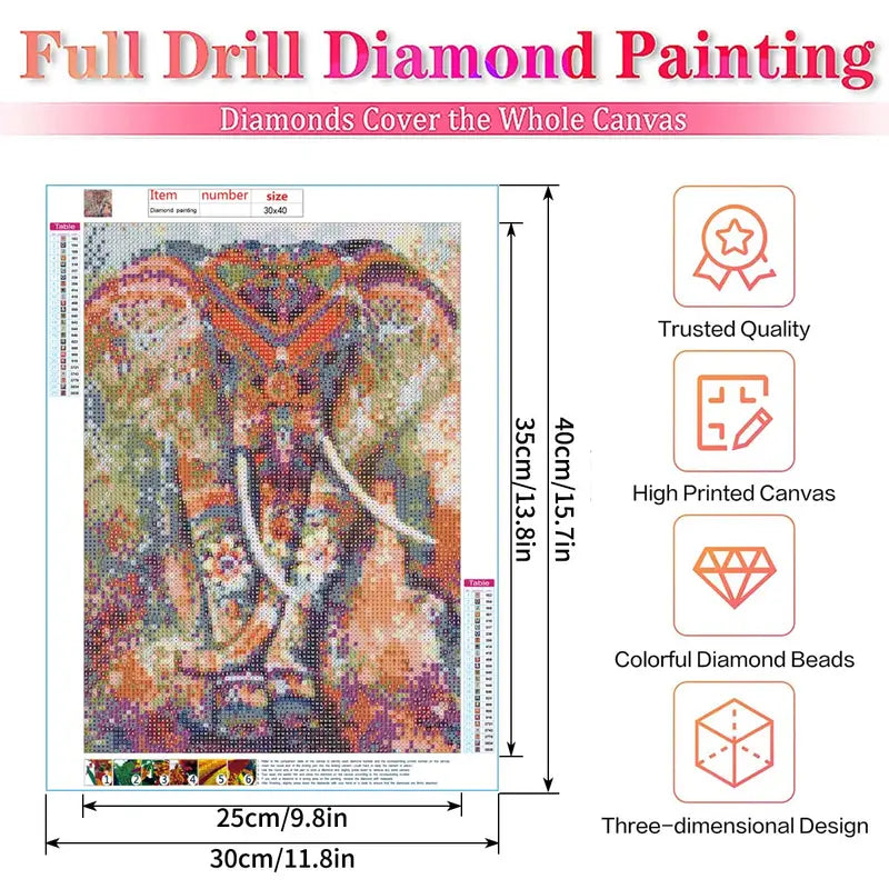 Diamond Painting Kit for Adults - 5D Rhinestone Elephant