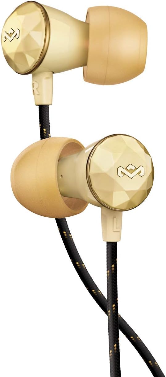 House of Marley Nesta Headphones Noise Cancelling Earbuds with a Microphone Gold Large