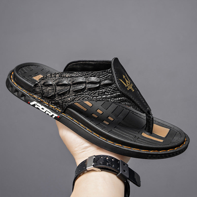 Men's Genuine Leather Crocodile Print Casual Sandals
