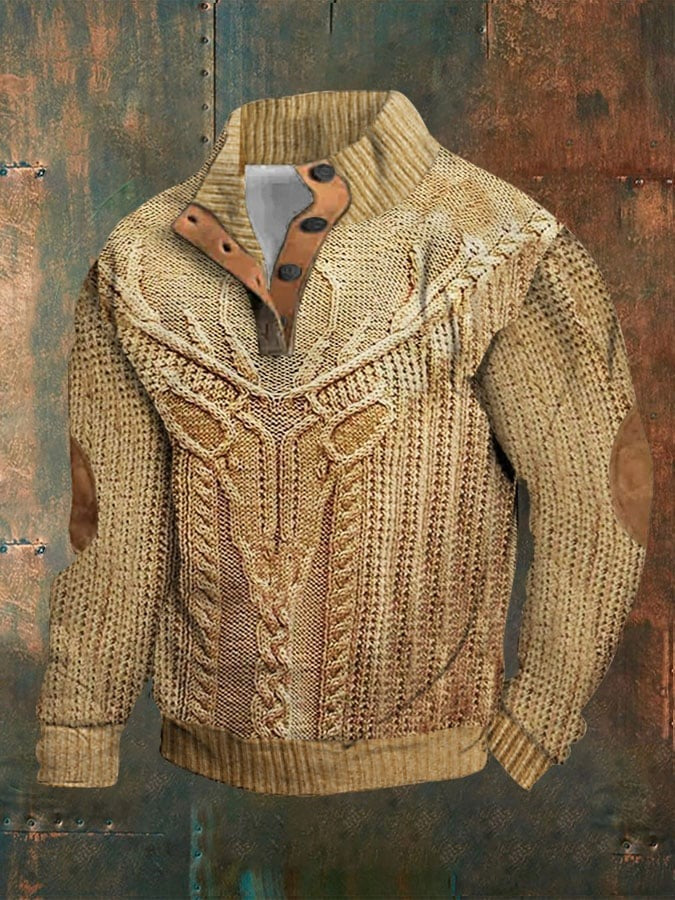 Men's Digital Printed Henley Sweater Shirt
