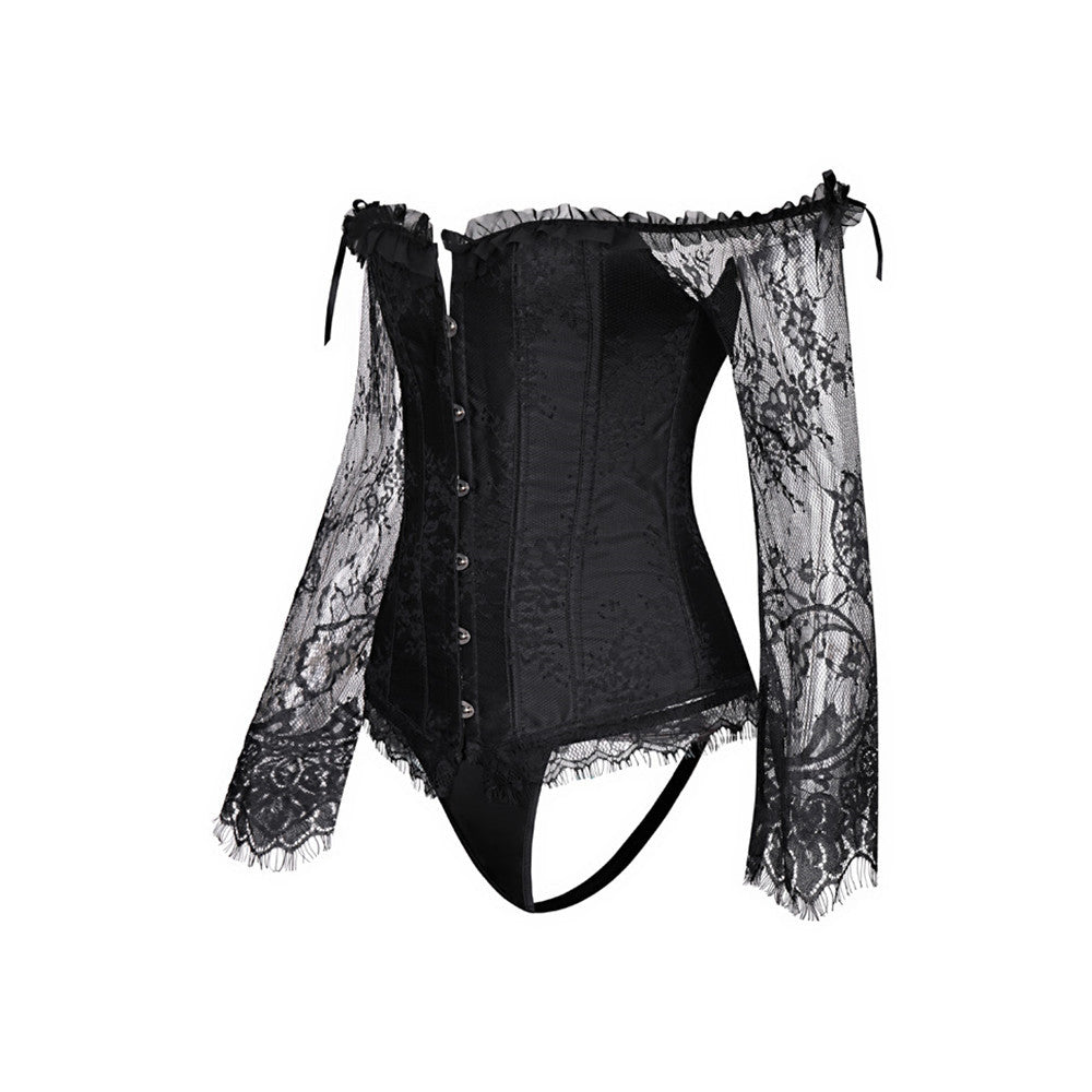 Sexy Lace Bodysuit with Back Tie and Long Sleeves