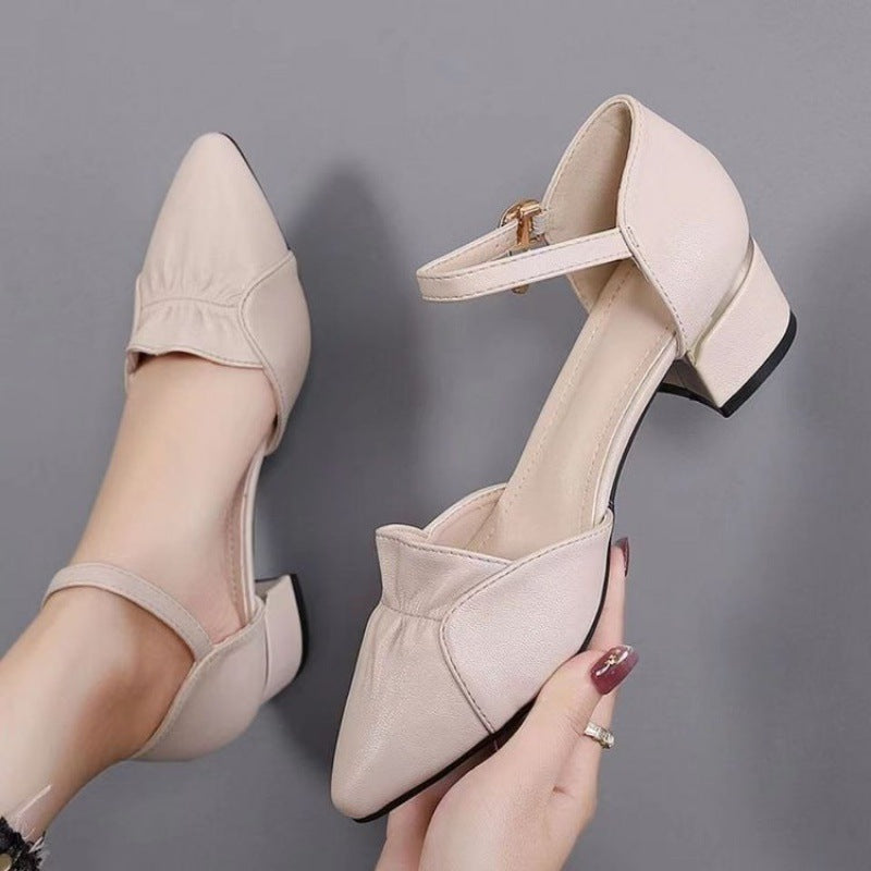 Chunky Heel Pointed Toe Low-Cut Shoes (3-5cm) Rubber