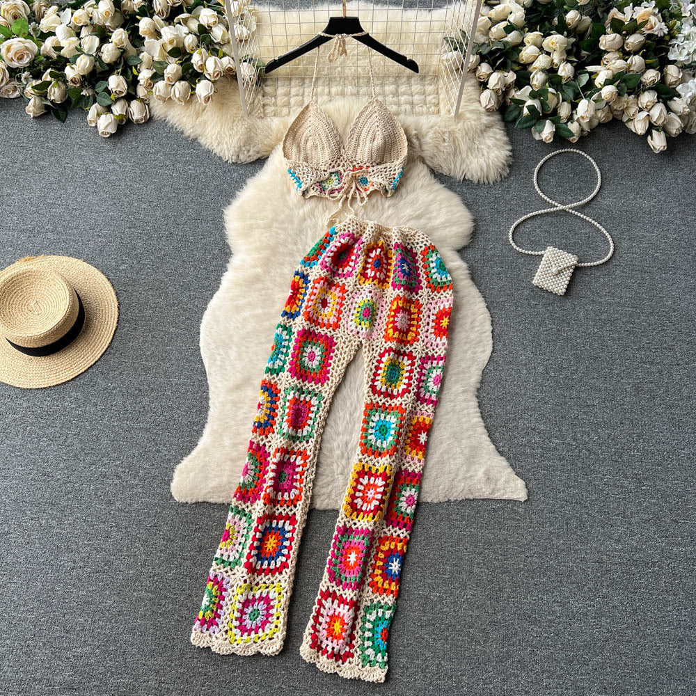2023 Women's Summer Knitted Set with Wide-leg Pants