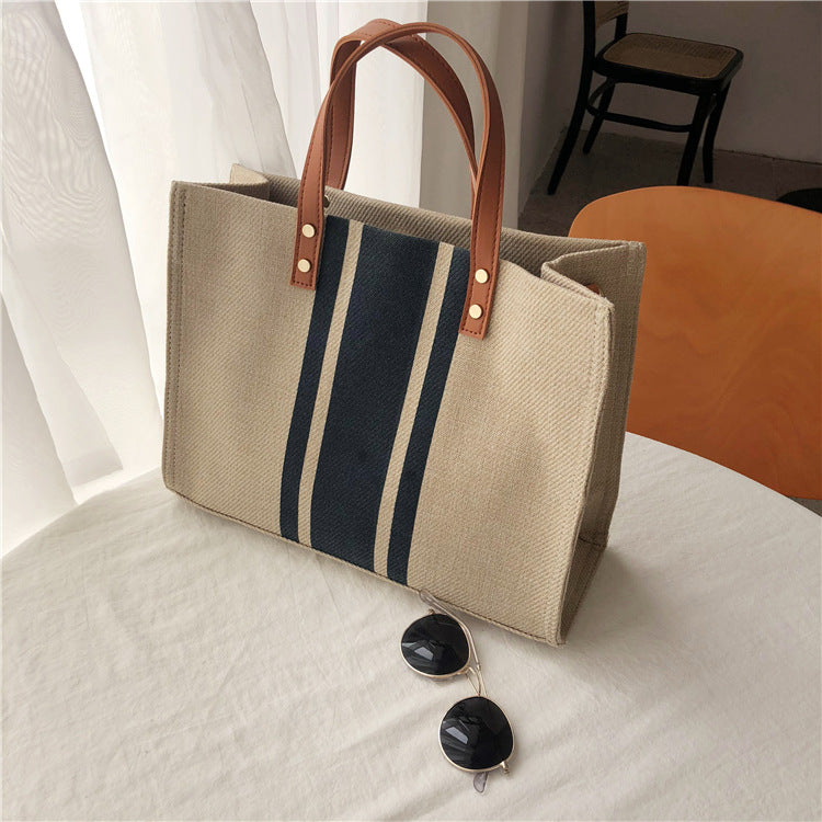 Diagonal Striped Canvas Briefcase for Business Commuting