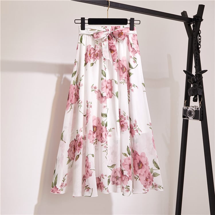 Bohemian Floral High Waist Chiffon Swing Skirt