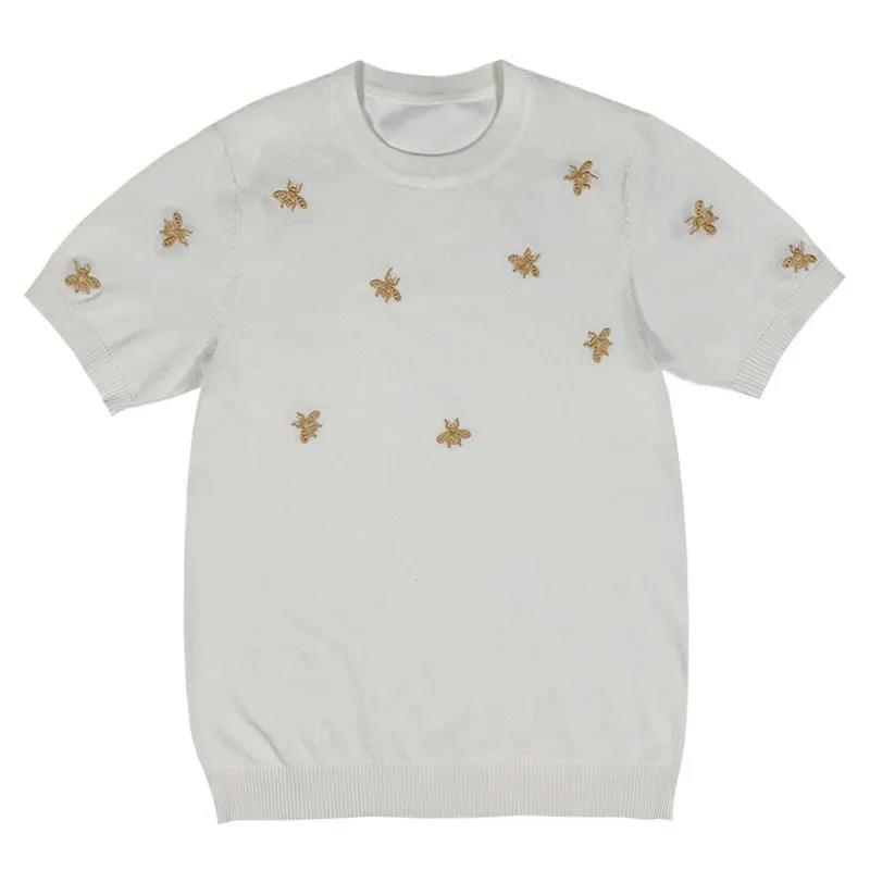 Men's Summer Knit T-Shirt with Bee Embroidery