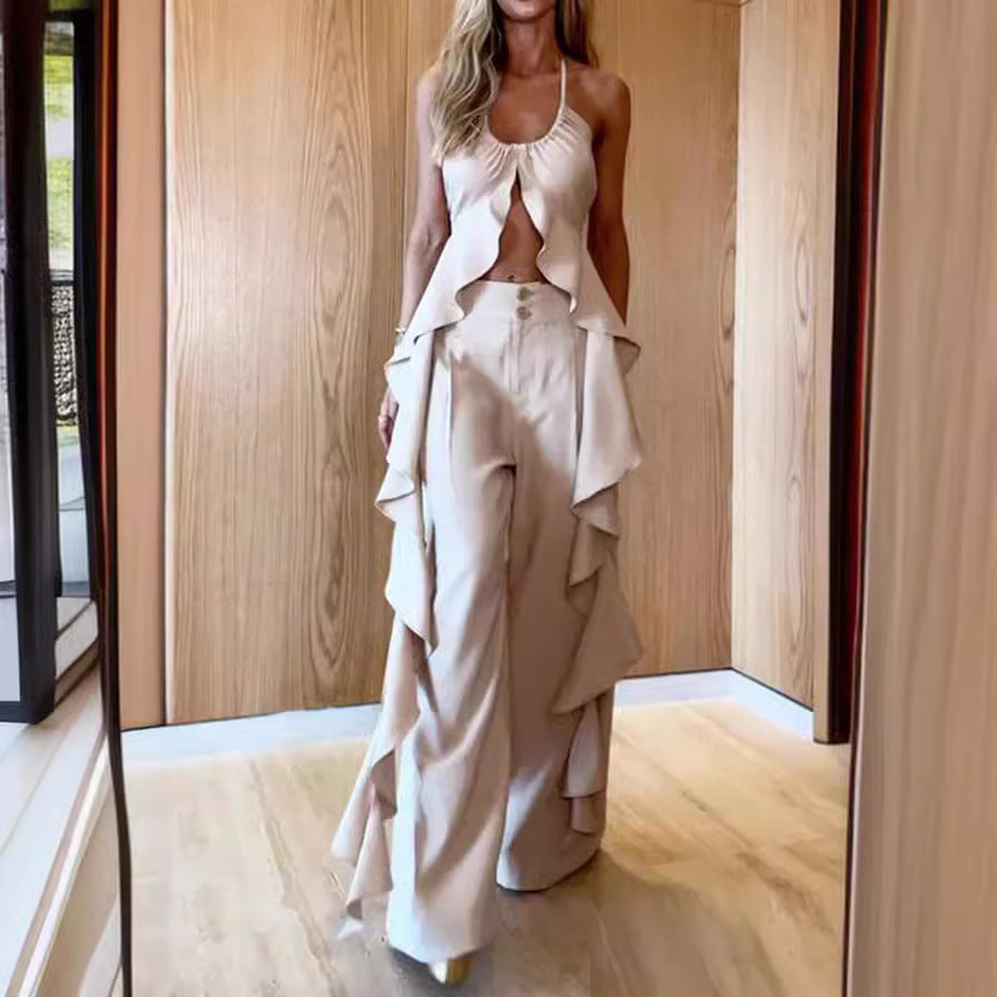 2024 Spring/Summer Cross-Border Backless Top & Pants Set