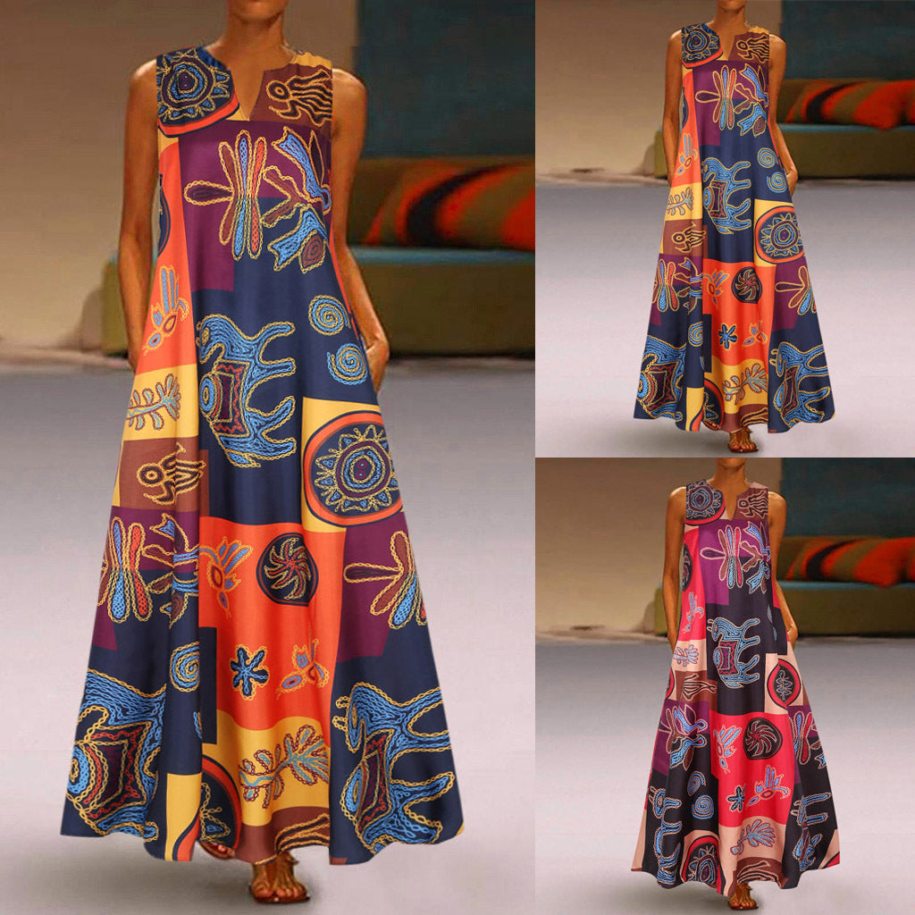 2020 Summer Vintage Floral Sleeveless Dress in Stock