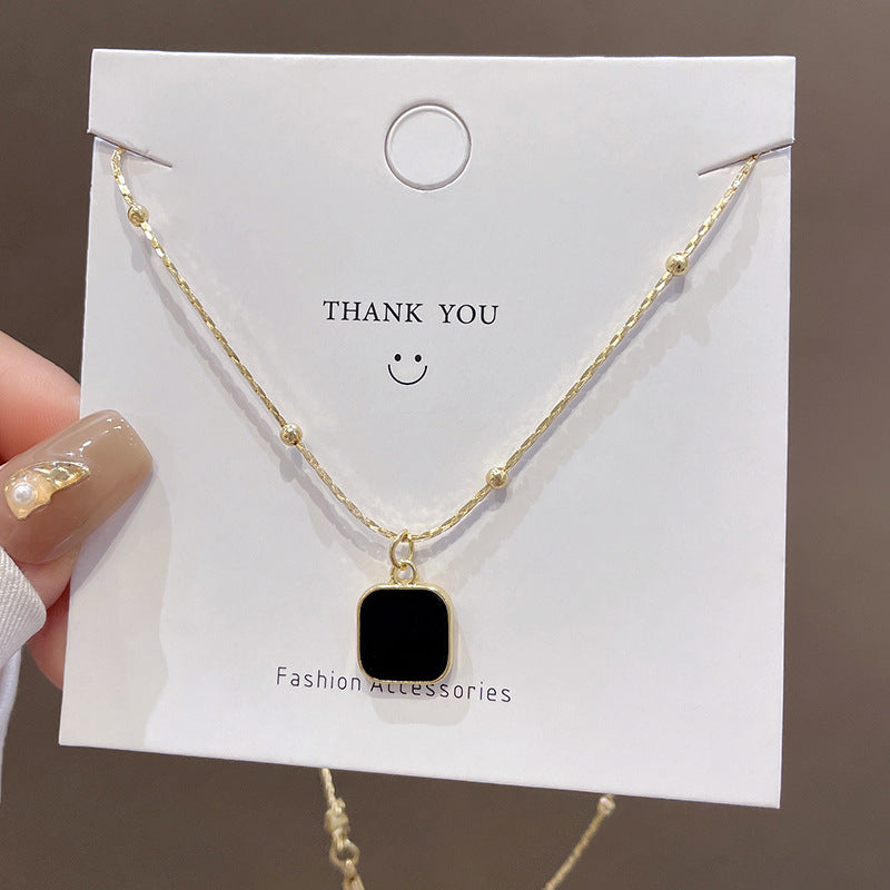Black Square Pendant Choker Necklace for Women