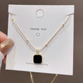 Black Square Pendant Choker Necklace for Women
