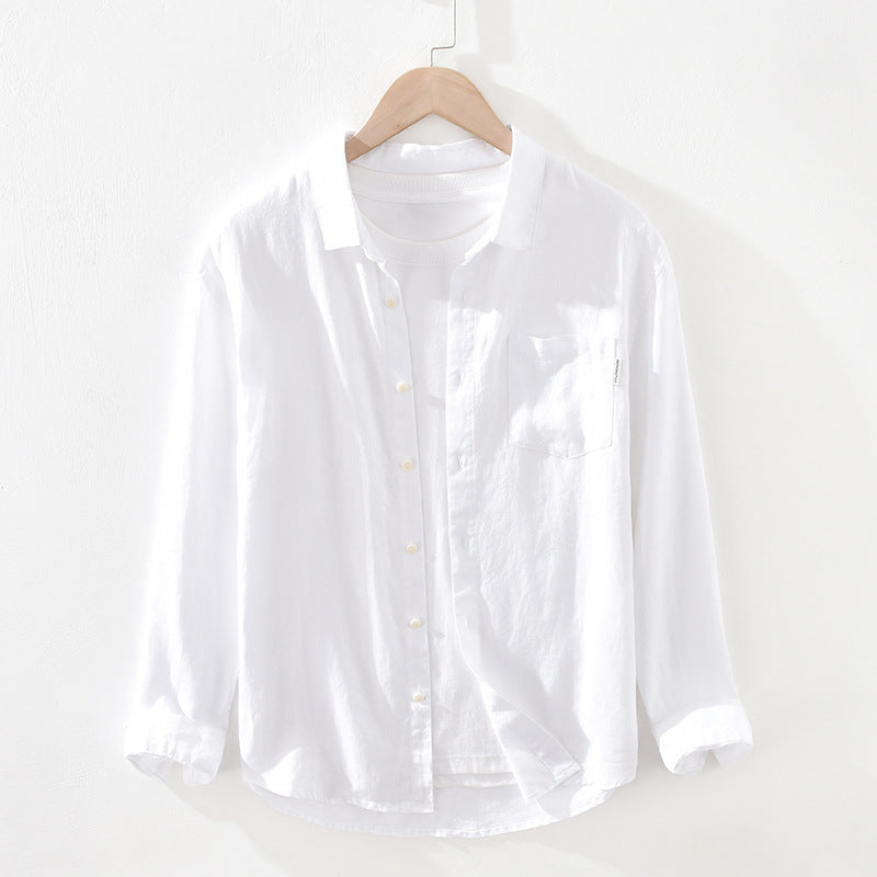 1998 Autumn Men's Loose Linen Pocket Shirt