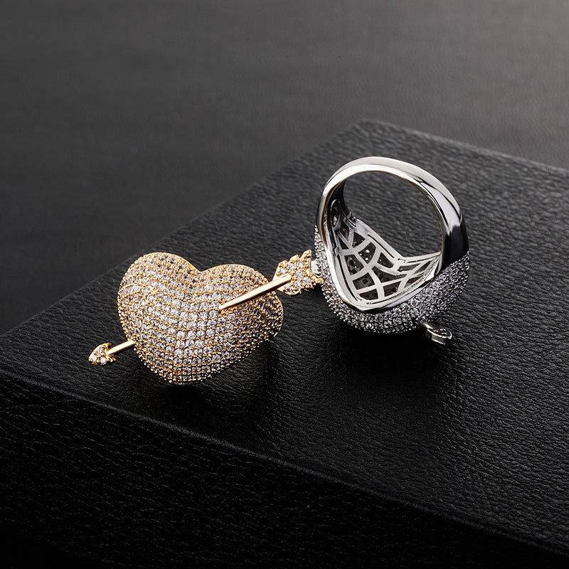 Jinao Hip Hop Cupid Arrow 3D Heart Ring for Couples