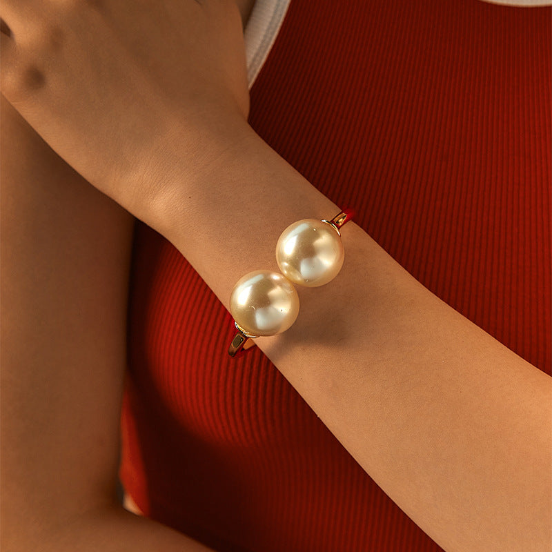 Minimalist Pearl Bracelet and Open Bangle for Women