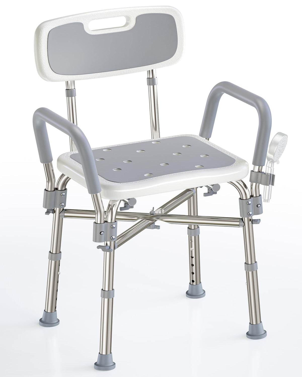 Shower Chair for Elderly and Disabled FSA/HSA Eligible Reinforced 500 lbs Bath Seat Stool with Arms and Back for Insider Shower Height Adjustable Tub Bench for Adults Seniors Easy to Assemble