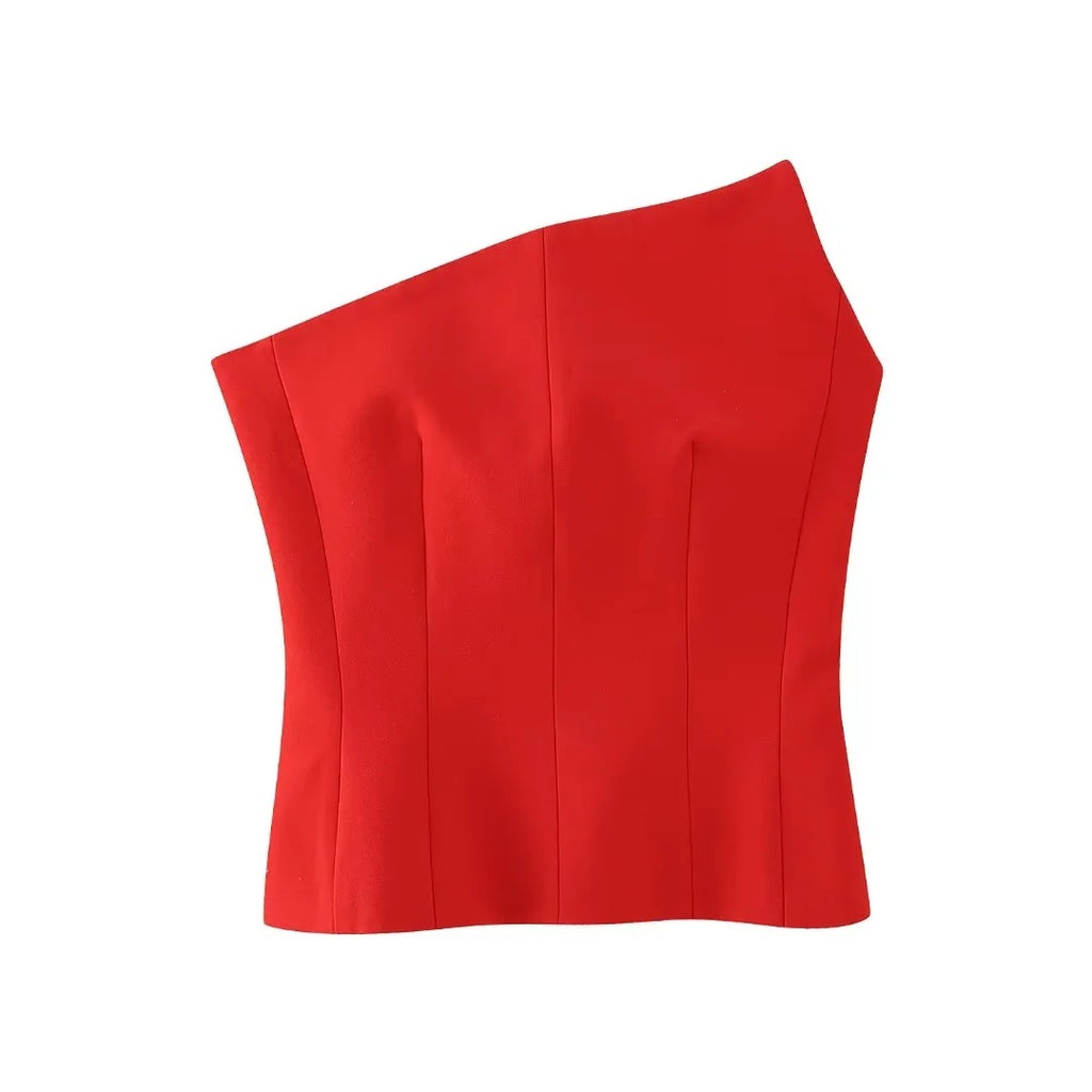 2023 Spring New Women's Solid Color Asymmetrical Top