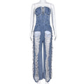 7637JR Women's Summer Denim Jumpsuit with Fringe