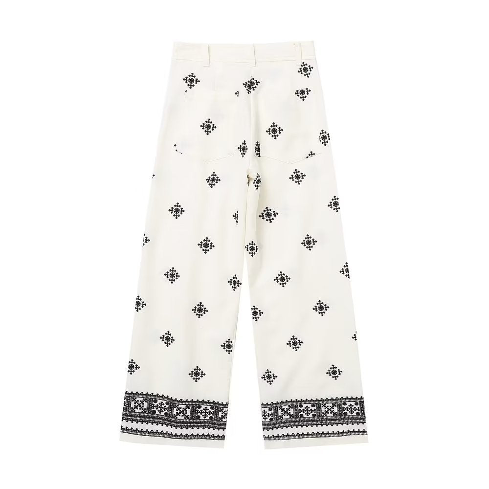 2023 Women's European Style Embroidered Linen Pants