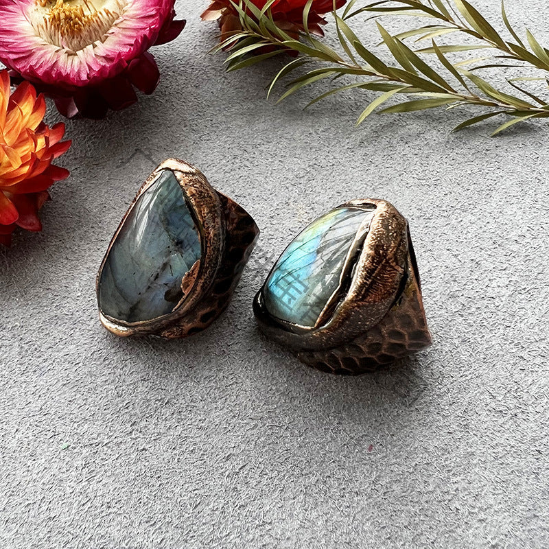 Natural Moonstone Raw Ring with Copper Finish