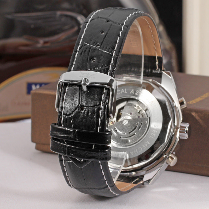 JARAGAR Black Three-Eye Six-Needle Automatic Watch