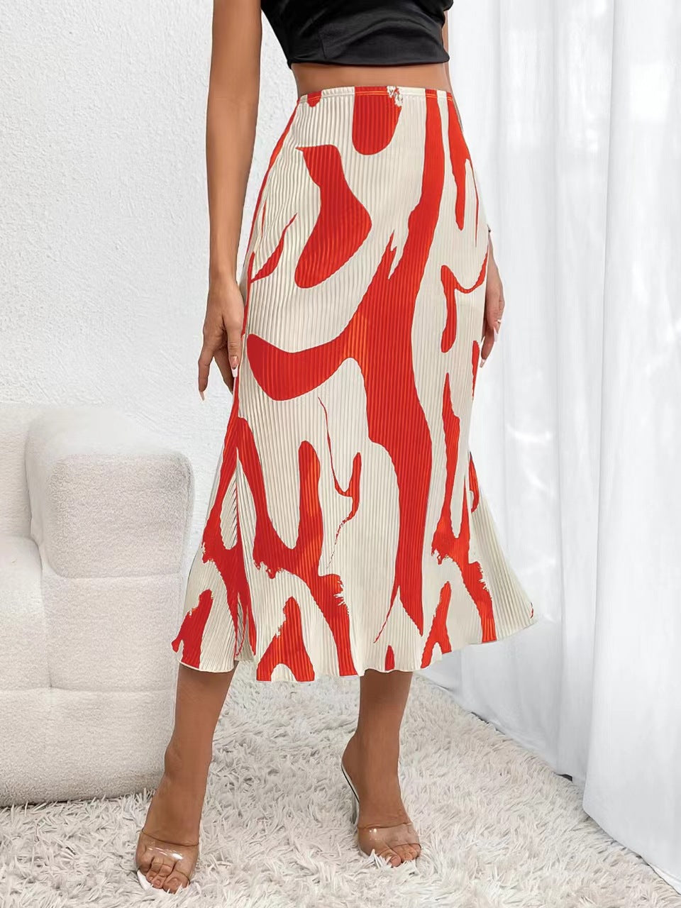 New Floral Print Women's Midi Skirt