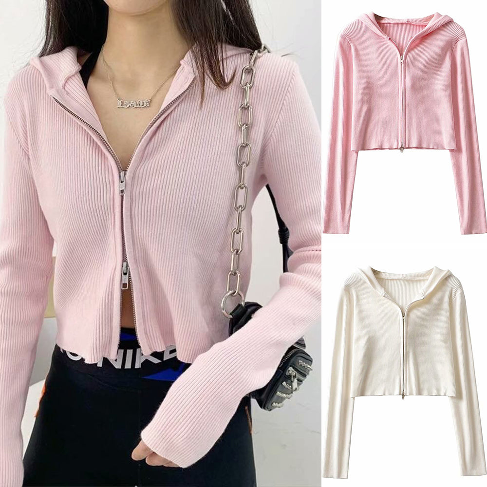 Autumn Solid Color Hooded Knitwear Sweater Coat