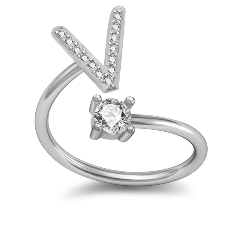 Popular Women's Ring, 26 Letter English Design, Copper Plated
