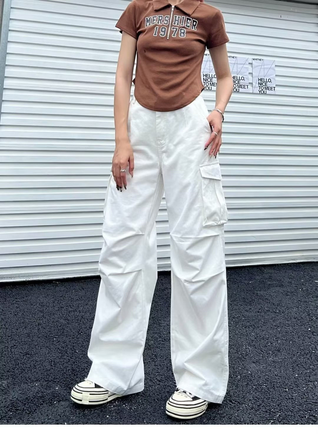 Brown High-Waisted Loose Fit Wide Leg Pants for Women