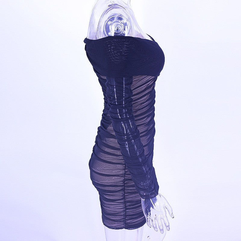 2023 Solid Color Sheer Mesh Bodycon Dress