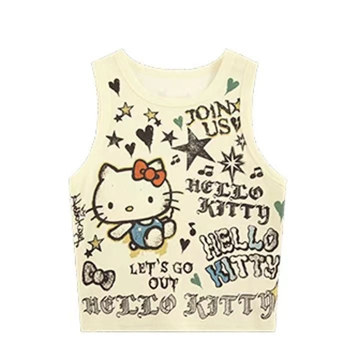 Japanese Style Kitty Cat Crop Top for Summer Streetwear